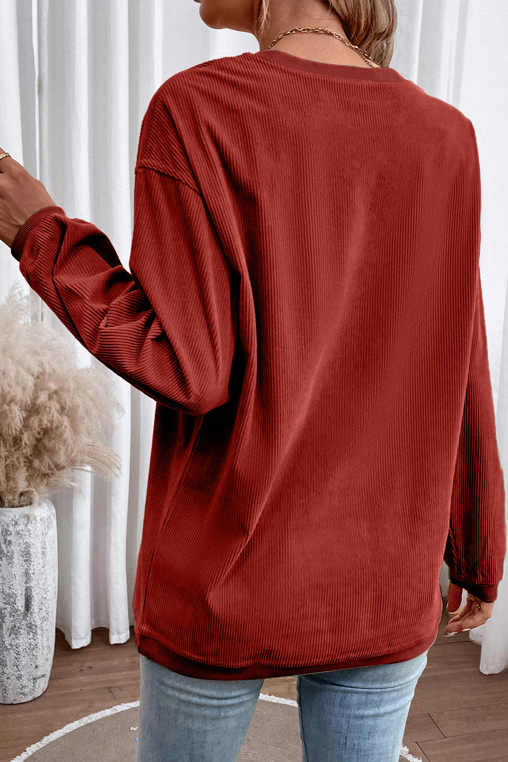 Racing Red Ribbed Corduroy Oversized Sweatshirt