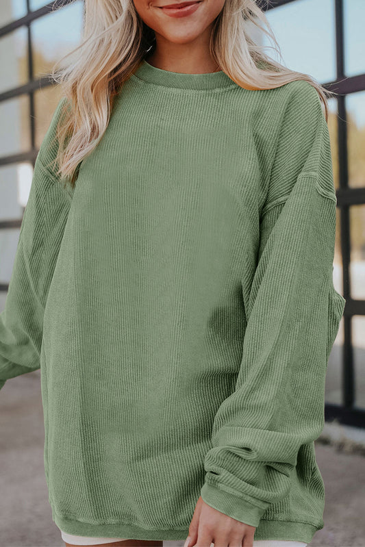 Grass Green Ribbed Corduroy Oversized Sweatshirt