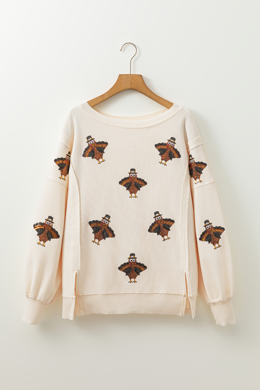 White Thanksgiving Turkey Waffle Oversized Knit Top