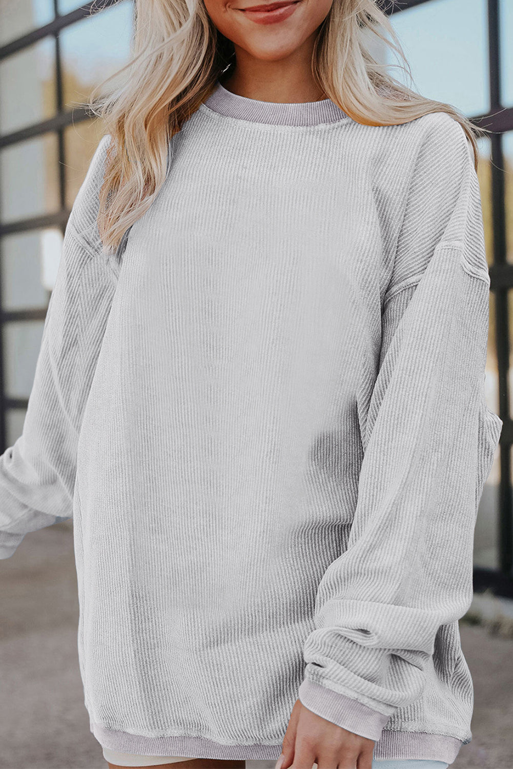 Light Grey Ribbed Corduroy Oversized Sweatshirt