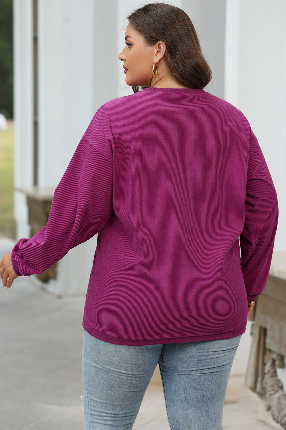 Festival Fuchsia Ribbed Corduroy Oversized Sweatshirt